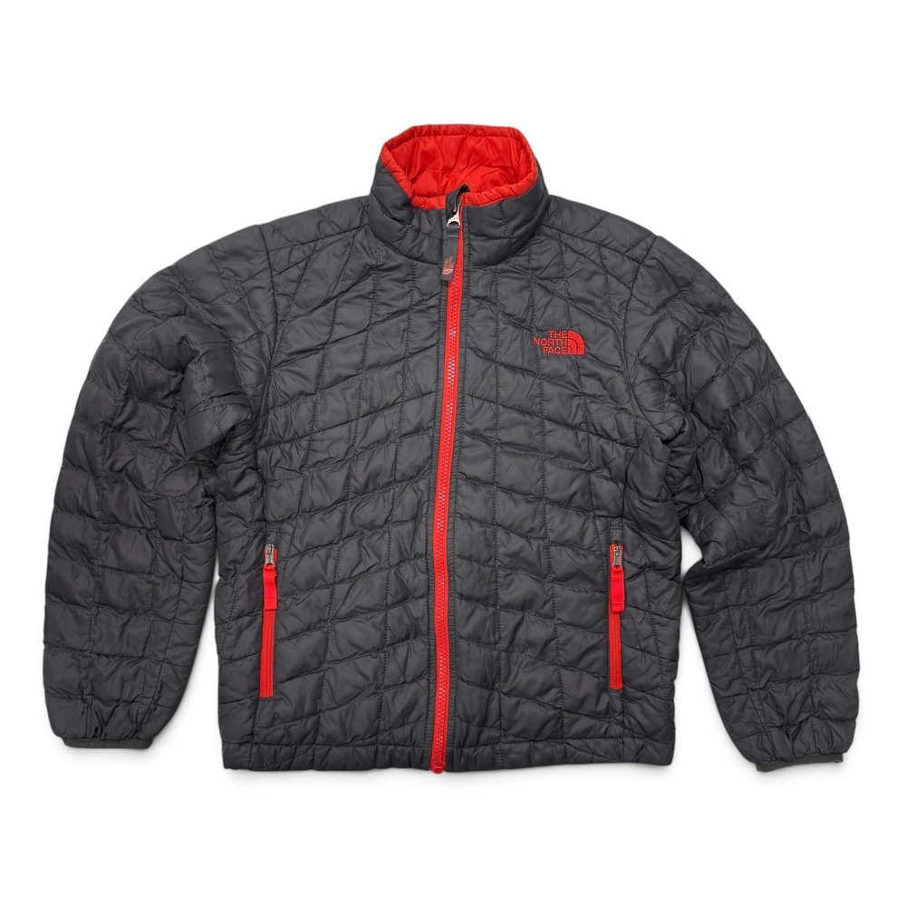The North Face Thermoball Jacket Boys Small 7/8 Gray Red Full Zip CSG5
